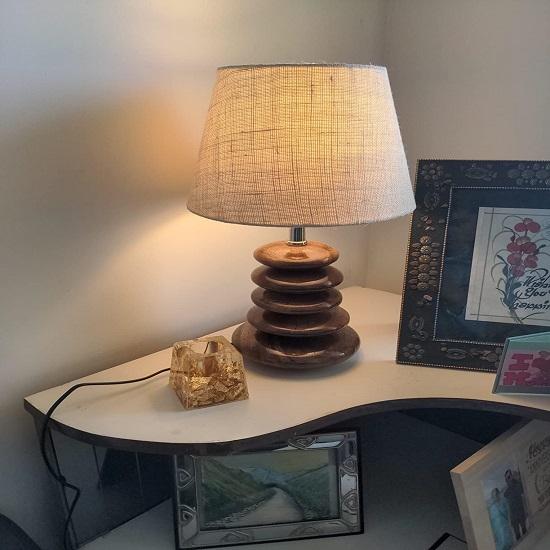 Wood Pebble Table Lamp  Cream Jute Lamp Shade