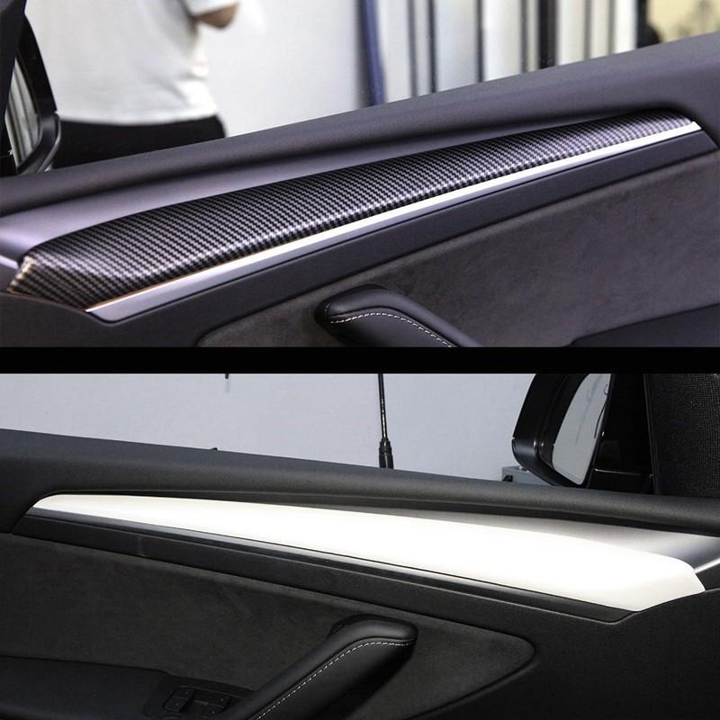 Door Dash Trim Panel For Tesla Model 3 Y Car Dashboard Cover Carbon Fibre ABS Interior Accessories Sticker 2021-2024 New