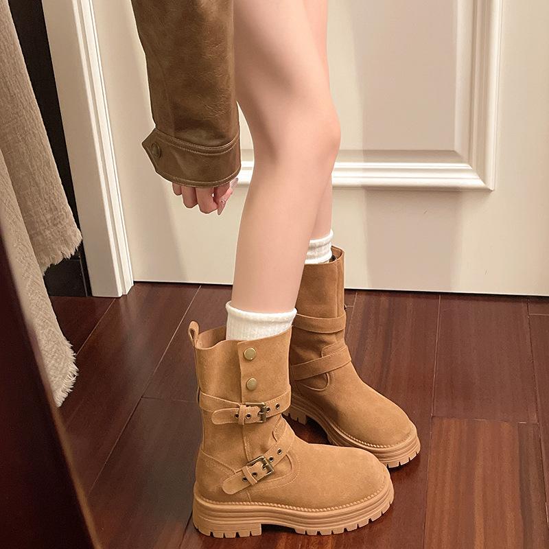 Platform Martin boots women's 2025 new Maillard retro two-wear belt buckle western cowboy boots