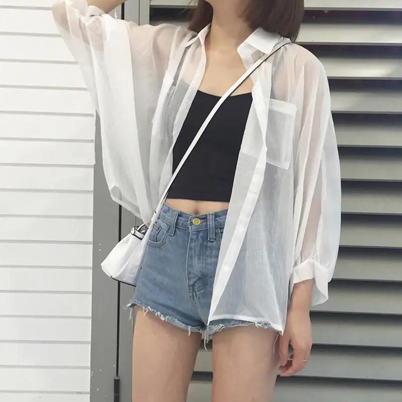 Women's Thin Loose Female Chiffon Sun Protection Clothing Cardigan Shawl Women's Shirt
