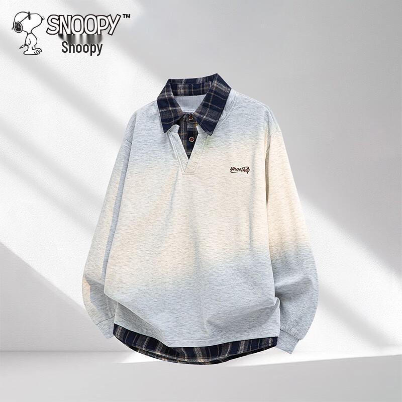 Snoopy Men's Faux Two-Piece Long Sleeve Polo Collar Sweatshirt