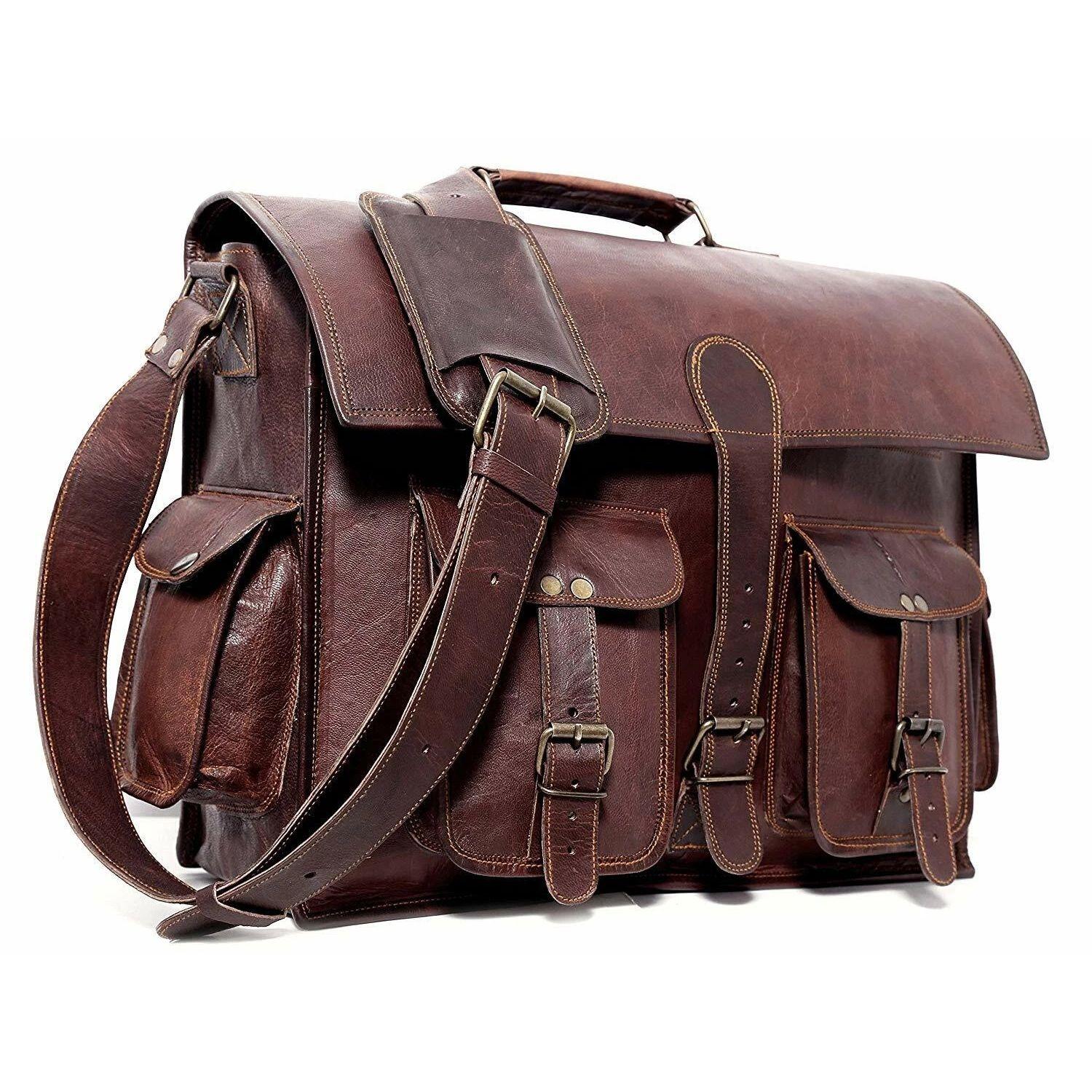 

Мужская кожаная винтажная сумка-мессенджер ручной работы для ноутбука, дорожный портфель через плечо 18 x 14 x 6 in