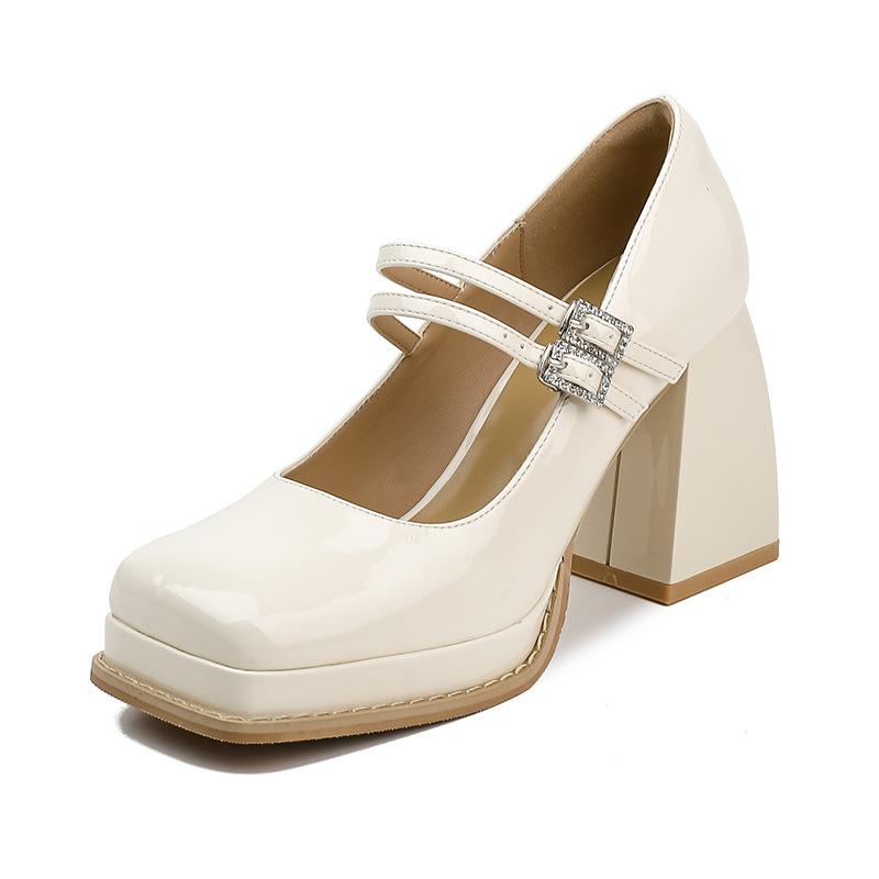 Sheepskin version~ High heels women's thick heels are not tired of high-end feeling, foot single shoes women's waterproof table, super high heels wom