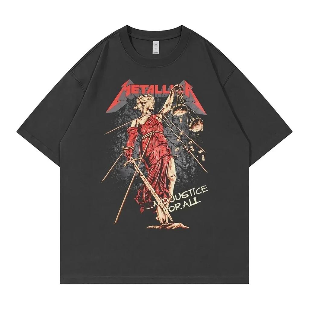 Metallica "...And Justice for All" Lady Justice Graphic T-Shirt, Unisex Thrash Metal Fan Streetwear Tee, 100% Cotton Casual Short Sleeve Top