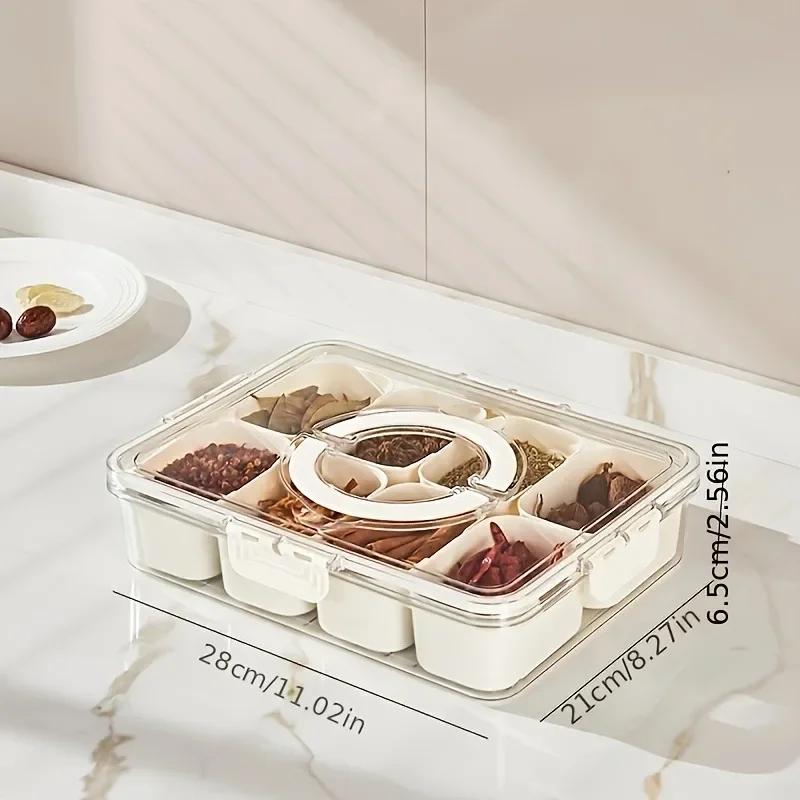 1pc Divided Tray with Handle -8-compartment Fruit Container with Lid and Detachable Snack Box