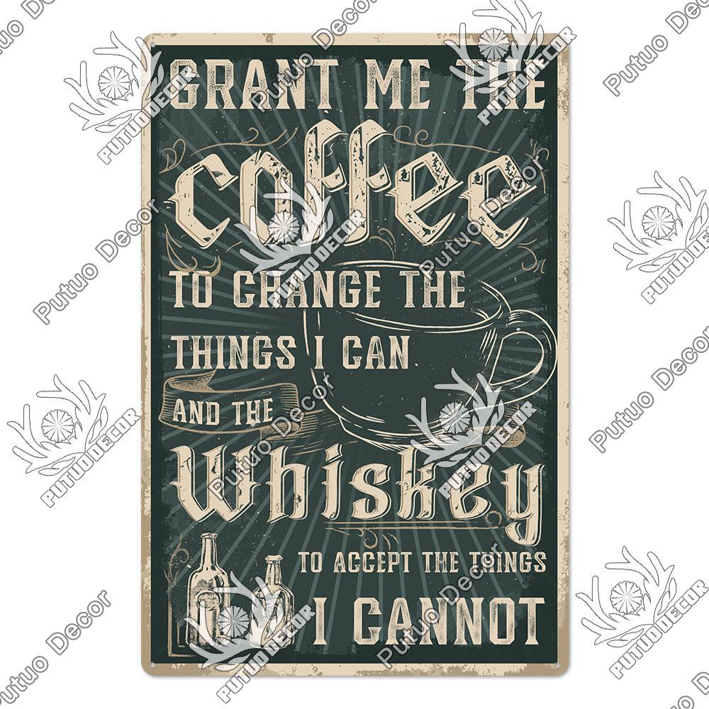 Putuo Decor Coffee Tin Sign Vintage Plaque Metal Plates Shabby Chic Wall Art Poster for Cafe Bar Living Room Home Man Cave Decor