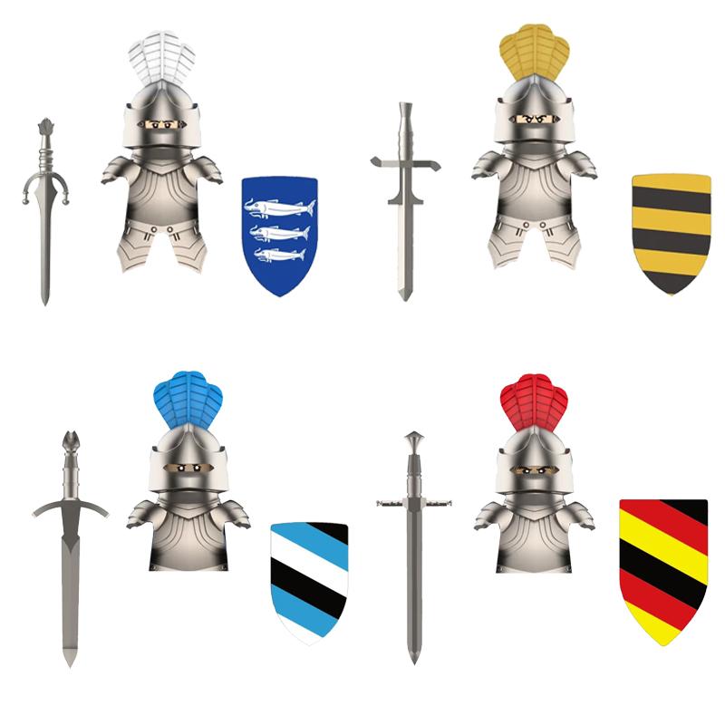 Medieval Castle Soldier Action Figures Building Block Dragon Anime Knight Accessory Warhorse Militia Helmet Shield Toy Gift S015