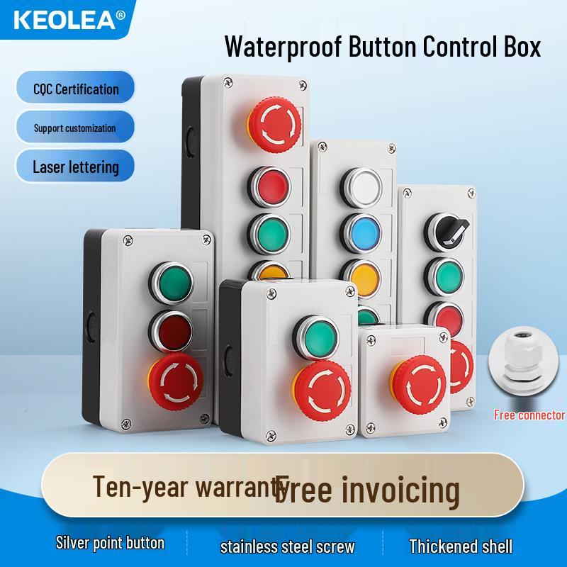 KEOLEA Waterproof Emergency Stop & Start Button, Industrial Self-Reset Push Control Box
