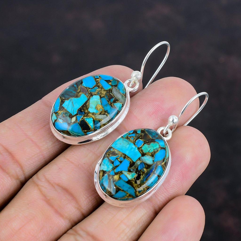 Copper Chrysocolla Earring Real Gemstone Earring Handmade Earrings 925 Sterling Silver Earring Very Pretty Chrysocolla Jewelry Gift For Wife