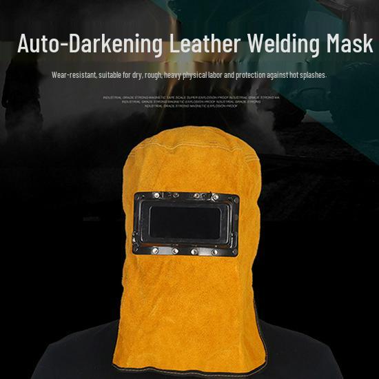 Cowhide Electric Welding Heat-Resistant Auto-darkening Face Shield with Protective Shawl Hat Shawl Hat