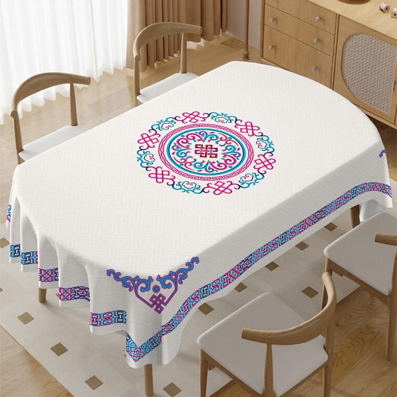 Waterproof Oil-proof Heat-resistant PVC Tablecloth Ethnic Style Stain-resistant Easy-clean Table Cover Dining Room Kitchen