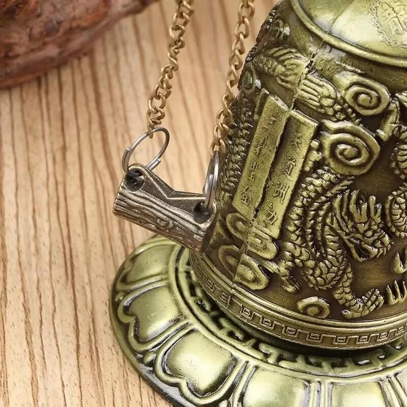 1Pc New Hot Selling Good Luck Feng Shui Ornament Home Decor Figurines Metal Bell Carved Dragon Buddhist Clock Home Decor Supply