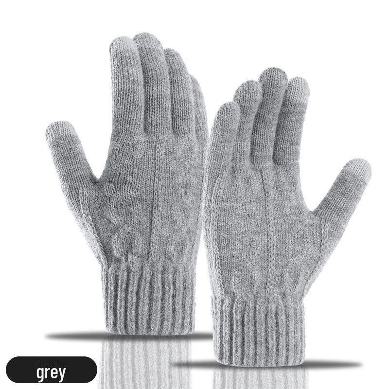 Gants tactiles en laine jacquard pour homme automne et hiver - Tricotés, doublés de velours, épais et chauds, avec doigts séparés.