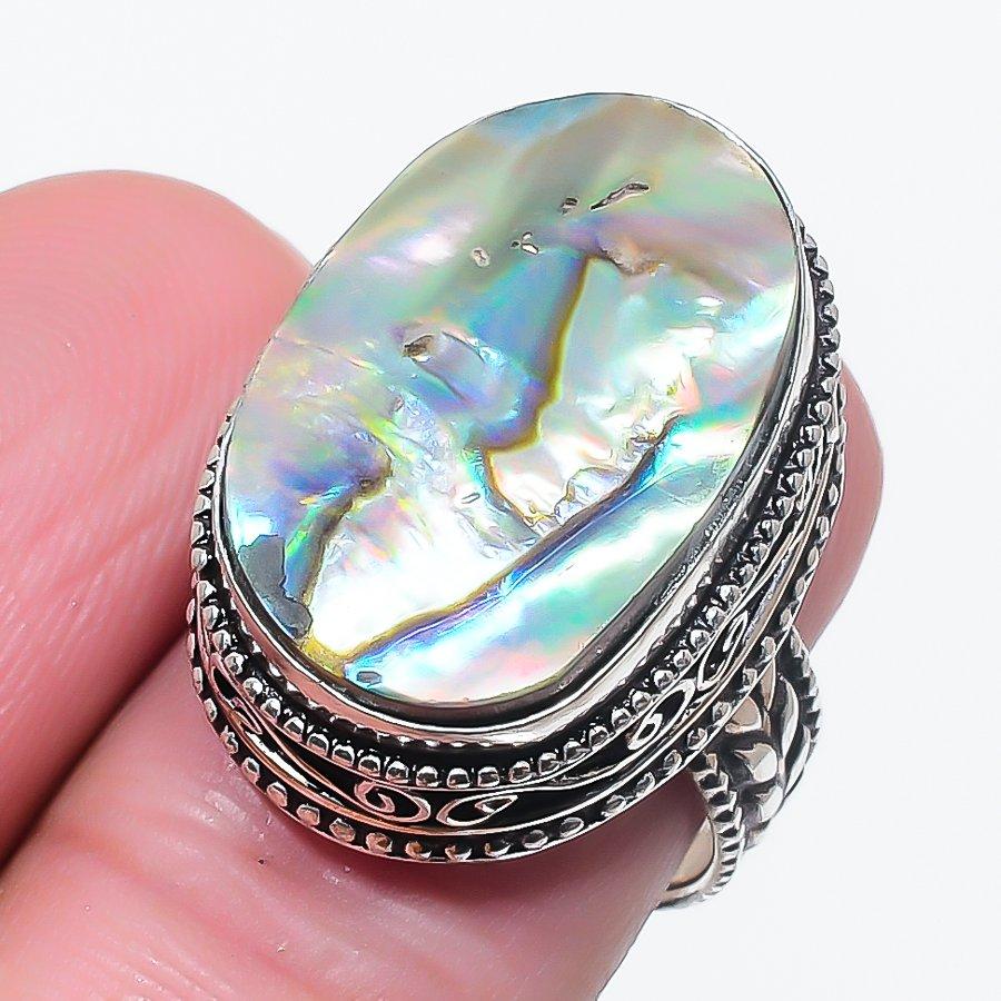 

Natural Abalone Shell Gemstone 925 Sterling Silver Jewelry Ring Size 7 B1S73