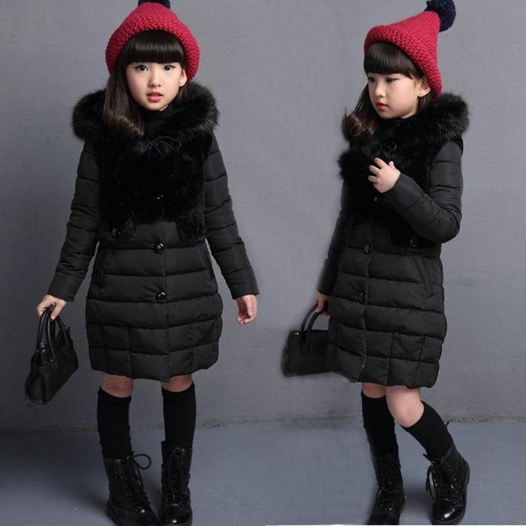 Girl Kids Winter Coat Hoodies Fur Collar Cotton Padded Coats Thickening Warm Jackets Clothes