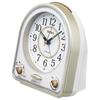 Seiko Clock QM750G Analog Alarm Clock with 31 Pale Gold Pearl and White 139 X 126 X 70mm Melodies, Pearl,