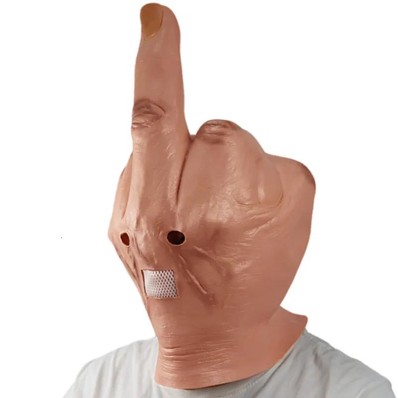 Partymasken Kreative Mittelfinger Verachtung Maske Latex Geben Sie der Kopfbedeckung einen Einhandgruß Maske Halloween Cosplay Requisite Geschenk F012