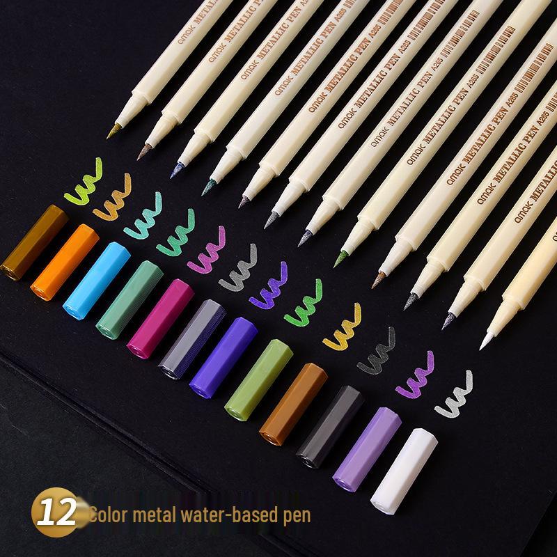 12-Color Pearlescent Soft Tip Paint Marker Set for DIY and Photo Albums