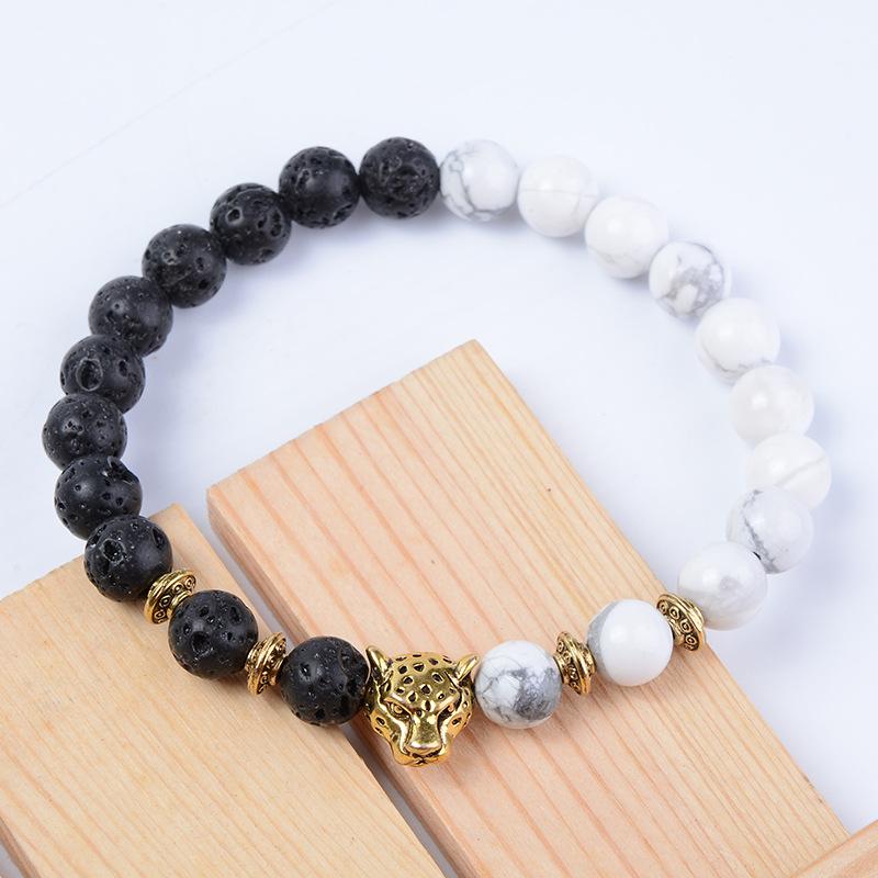 Viennimel Volcanic Rock & White Turquoise Beaded Leopard Bracelet