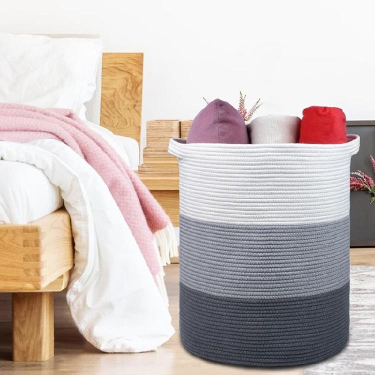 Breathable Cotton Rope Hamper Basket With Supportive Handles Large Capacity Storage Container For Clothes