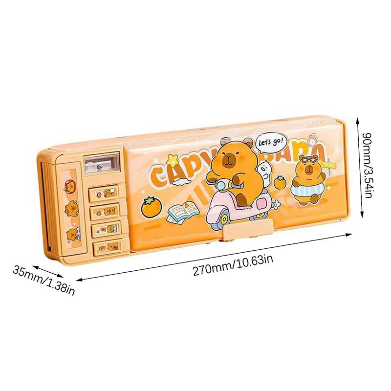 Astuccio Multifunzione Capibara Grande Capacità Serratura a Combinazione Scatola per Cancelleria Doppio Strato Astuccio per Penne High-Tech Senza Cancelleria