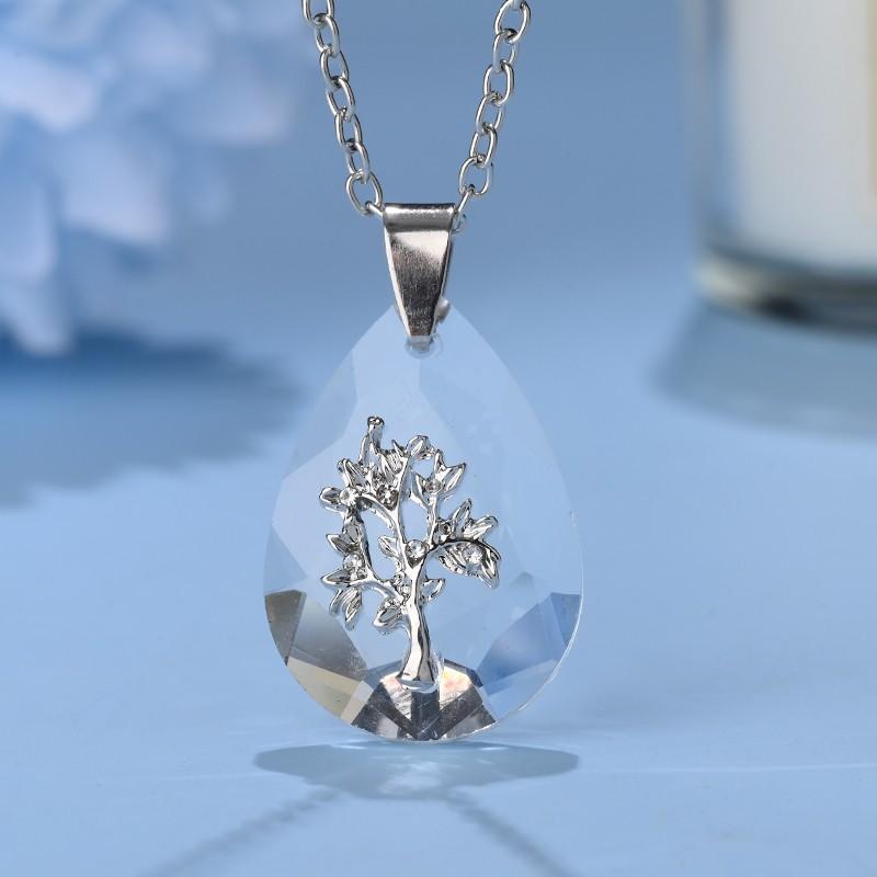 

Модное изысканное стеклянное кулон-дерево жизни в форме капли воды, креативное прозрачное ожерелье с подвеской, простое, удачное, темпераментное, праздничное серебряный