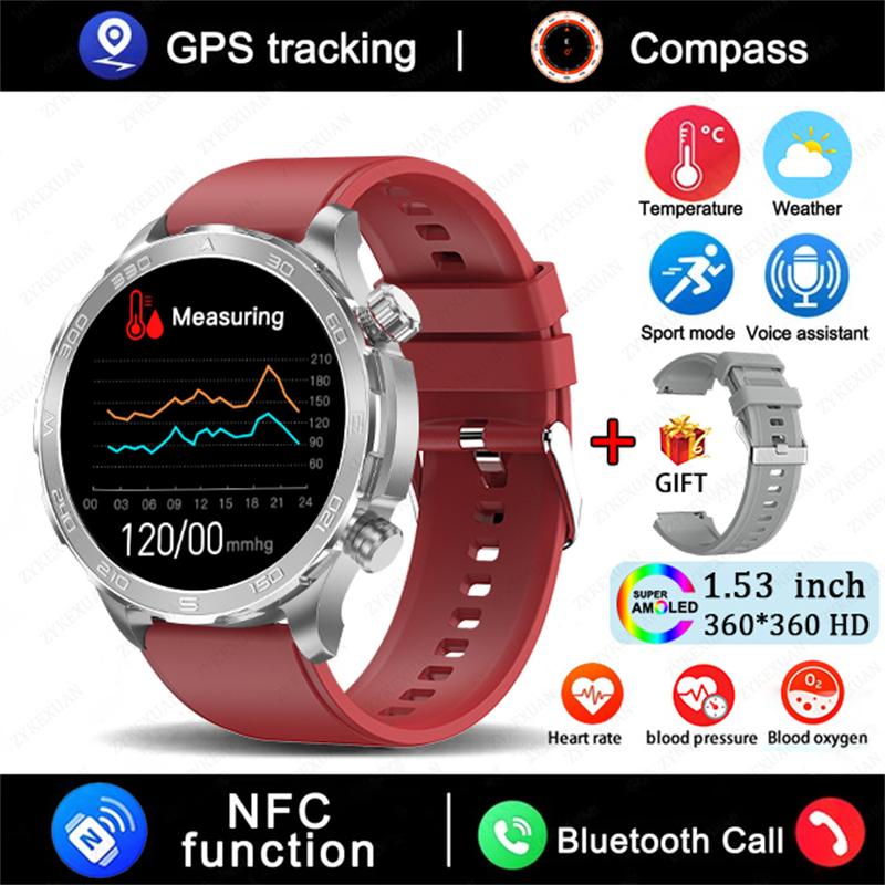GPS Track Smart Watch AMOLED Screen Always Show Time Sports Fitness Heart Rate IP68 Waterproof Compass Call  New Smartwatch