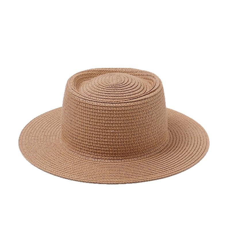 Autumn and Winter New Flat Top Top Top Hat Retro Classic British Style Hand-woven Straw Hat Outdoor Beach Sun Hat
