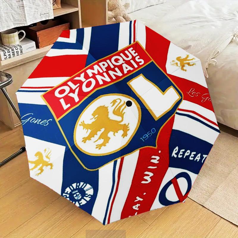 1PC Lyon Football Crest Design Printed Umbrella Folding umbrella, automatic umbrella 8-Frame for Travel, camping Fan gifts Christmas Gifts