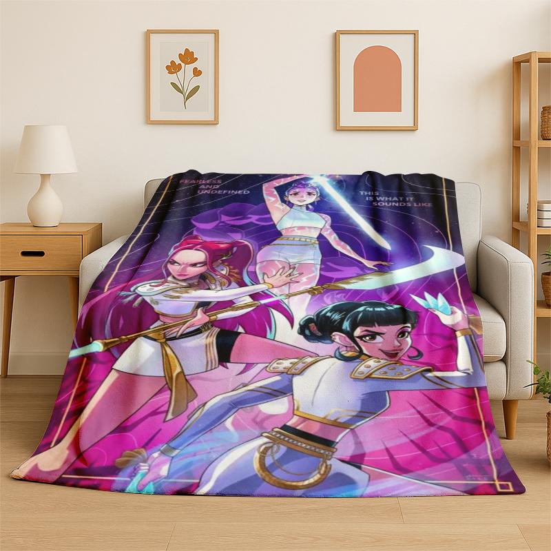 Kpop Demon Hunter Rumi Mira Zoey Cartoon Group Flannel Blanket Soft Warm Throw Blanket for Bedroom Living Room Bed Travel Gift