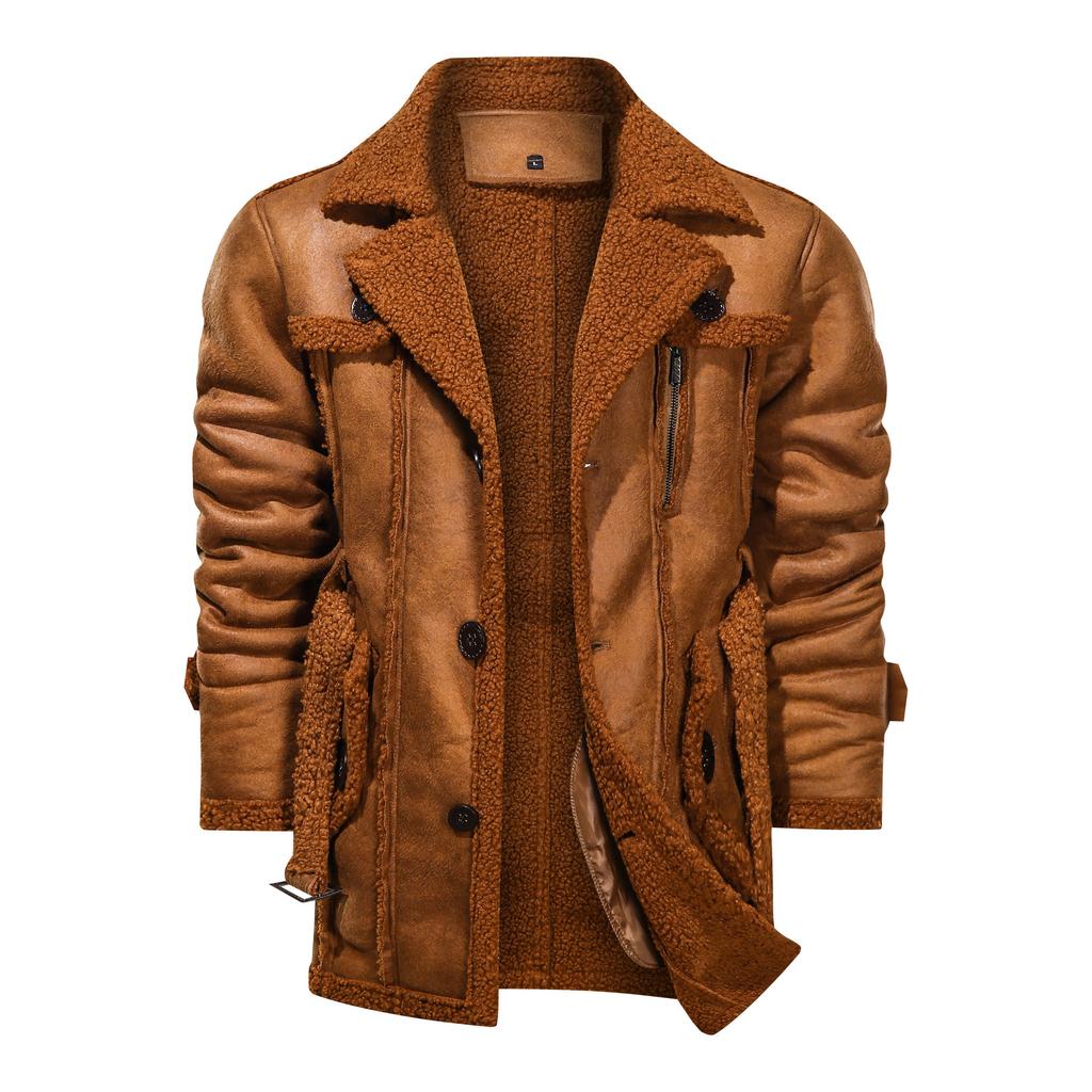 European and American medium and long fur integrated machine leather jacket jacket men's casual imitation leather jacket trend
