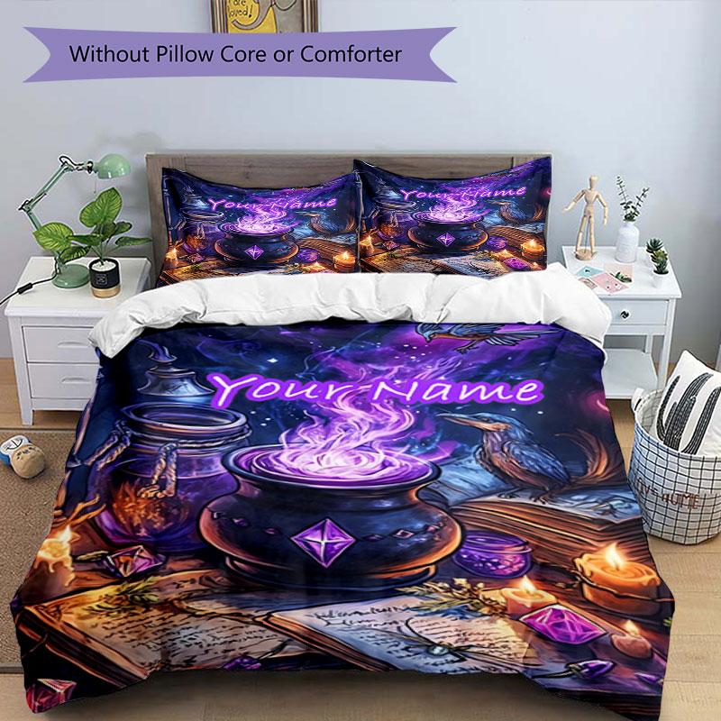 3PC Custom Name Spellbook" Bedding Set Duvet Cover Closure Includes 1 Duvet Cover & 2 Pillowcases for Bedroom