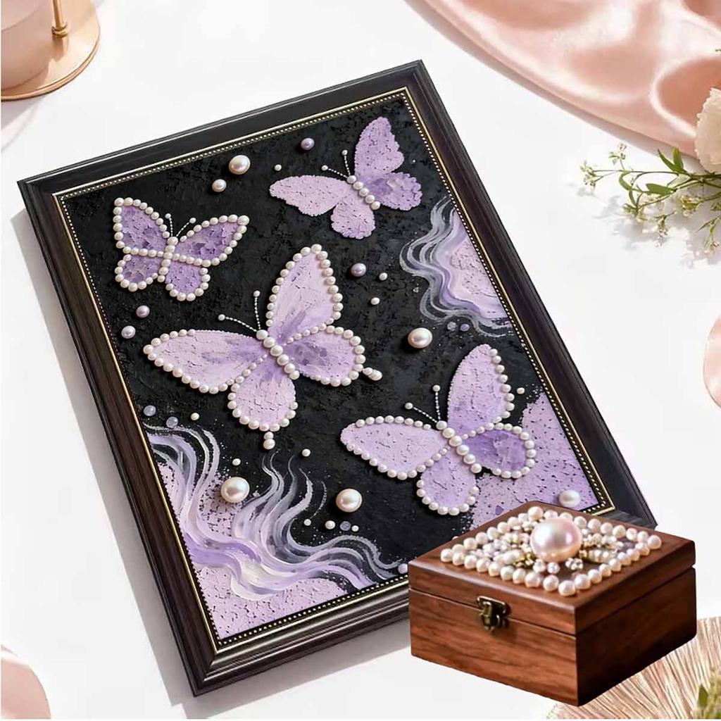 Crystal Pearl Painting 5D DIY Frame Decoration Painting Purple Butterfly Home Wall Decoration Transparent Pearl Gemstone Painting Picture Art Crafts