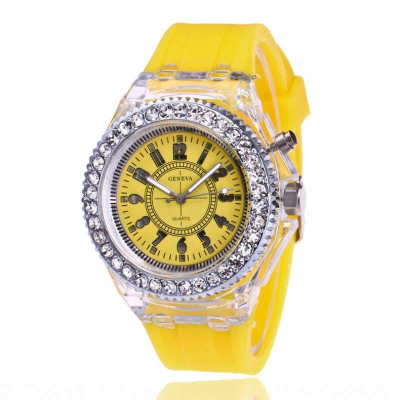 New colorful lights personalized rhinestone led Harajuku fashion trend male and female students couple quartz watch