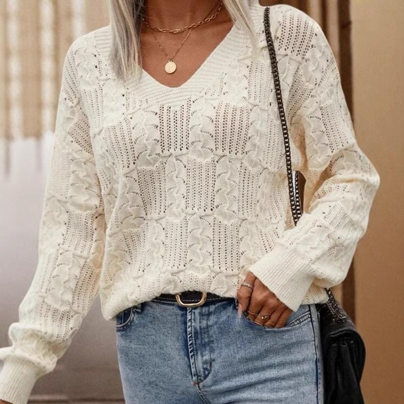 Fashion Women's Sweater, European and American Foreign Trade V-neck Back Hollow Lace-up Knitted Versatile Top Women