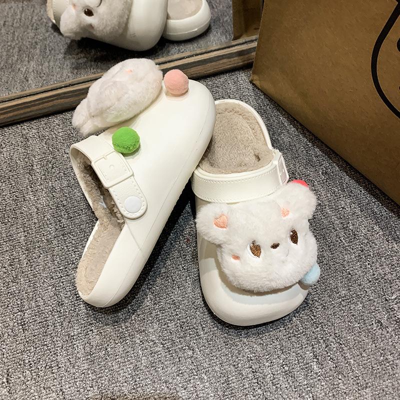 Cute bear cartoon cotton slippers women wear winter thick bottom warm indoor home removable wool cotton slippers