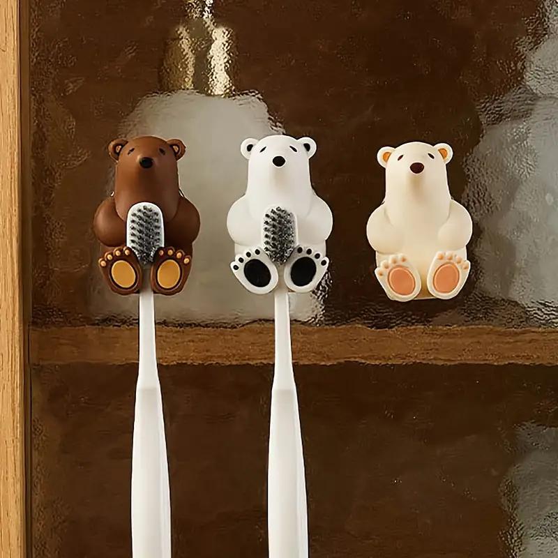 1PCS Punch-free Polar Bear Silicone Toothbrush Holder Suction Cup Accessory Rubber Band Mask Storage Wall Mount Bracket