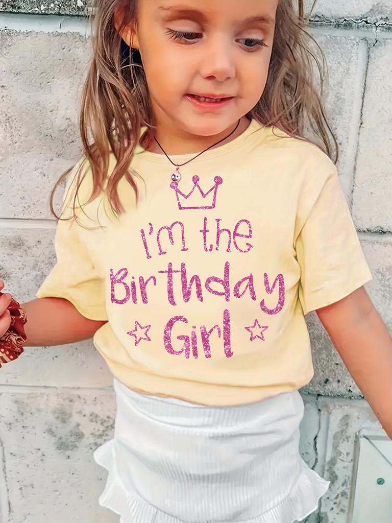Girl Clothes Birthday Princess Printed Girls T-Shirt Happy Birthday Girl Party Outfit Tops Kids Short Sleeve Tshirt Kids Clothes