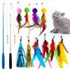 Three-section Fishing Rod Tassel Hair Ball Funny Cat 12-piece Set of Color Feather Replacement Head Cat Toys Interactive