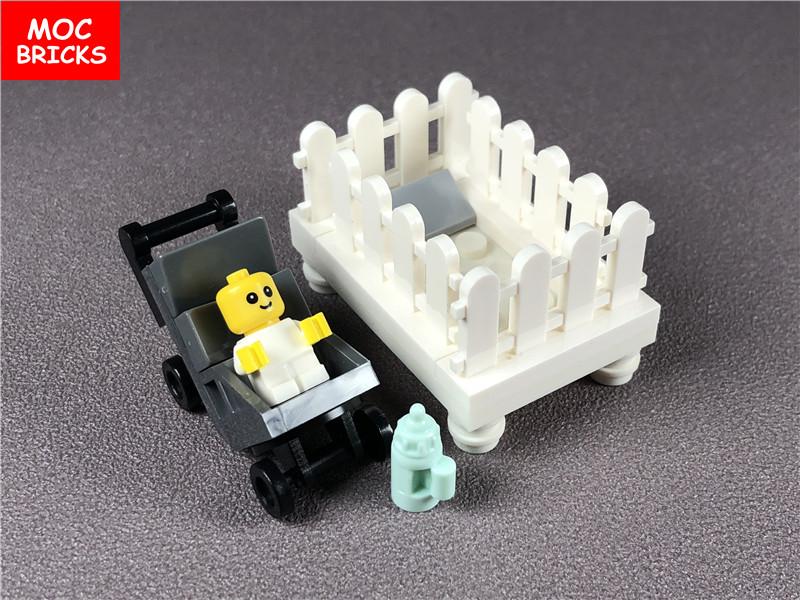Set  MOC Bricks DIY Cradle Set Small Baby carriage crib figure Educational building Blocks toys for KIDS Dolls Xmas Gifts