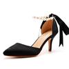 7cm Mid-heel Sandals Thin Heel Rhinestone Beaded Sandals Imitation Silk Wedding Banquet Dress Shoes Pointed Sandals Women