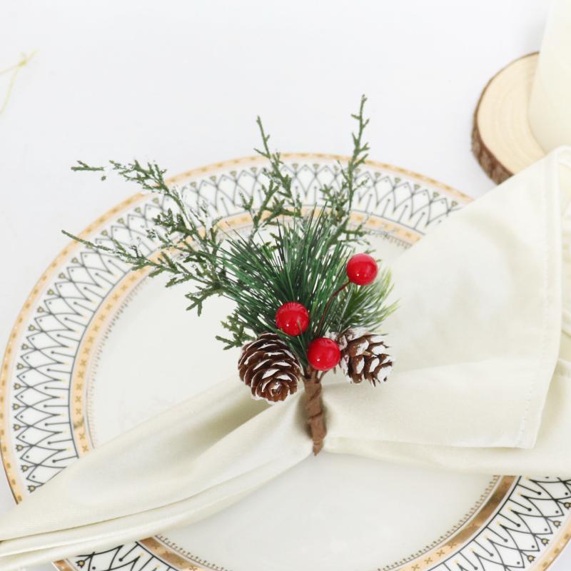 Vánoční Cedrové Jutové Krajkové Kroužky na Ubrousky Sada Ručně Vyráběné Řemeslo Stolní Nádobí Pro Sváteční Večeři Novoroční Dekorace