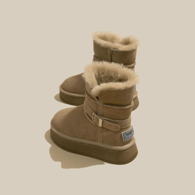 Yunfu Warm Flip Fleece Thick-soled Medium Tube Snow Boots Women's 2025 Winter New Mao Mao Thickened Northeast Cotton Shoes