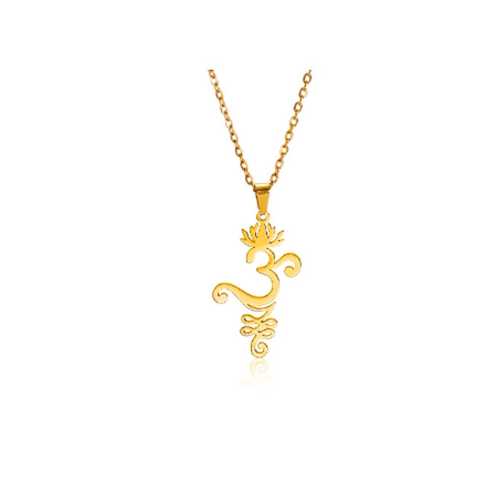Lotus Flower Yoga Pendant Necklace Stainless Steel Om Unalome Symbol Necklaces for Women Men Buddhist Amulet Jewelry