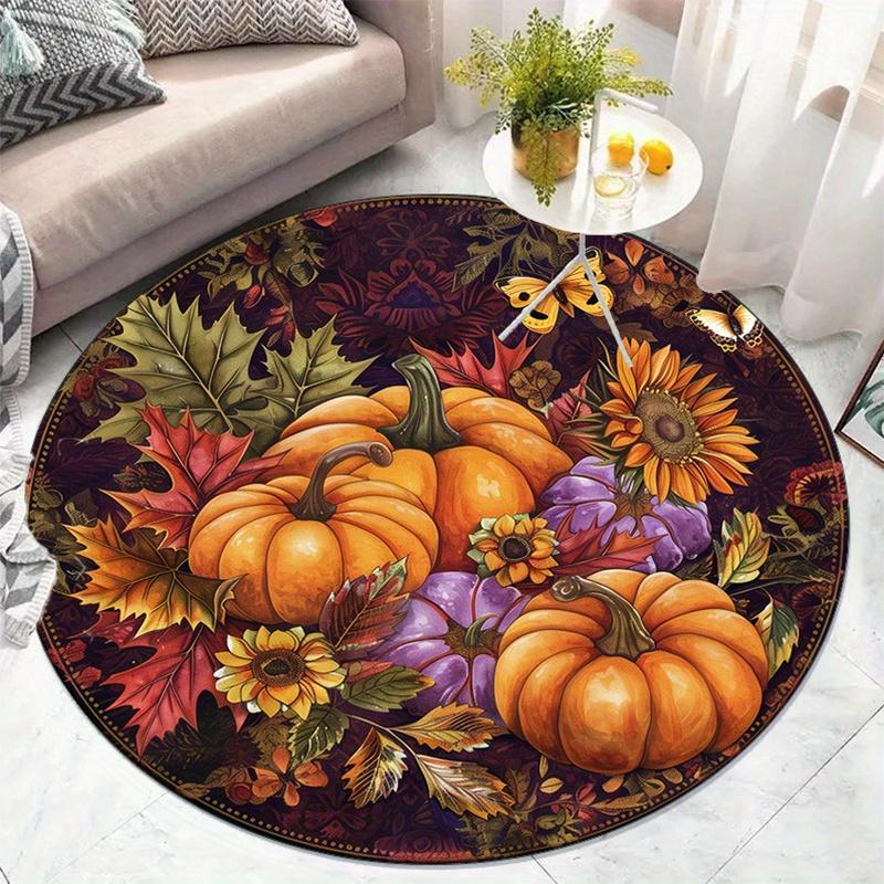 Autumn Pumpkin Harvest Round Rug Fall Season Leaves Sunflower Decor Orange Purple Thanksgiving Floor Mat Crystal velvet carpet