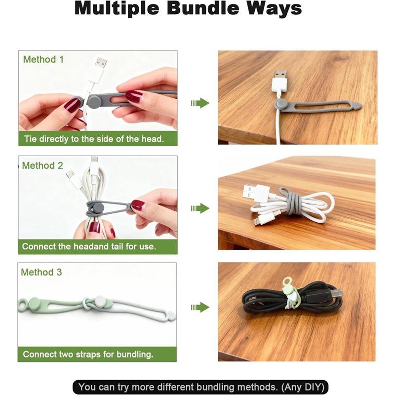 A96I-Cable Ties Silicone 40Pcs Reusable Cord Organizer Elastic For Electronics, Wires Straps For Fastening