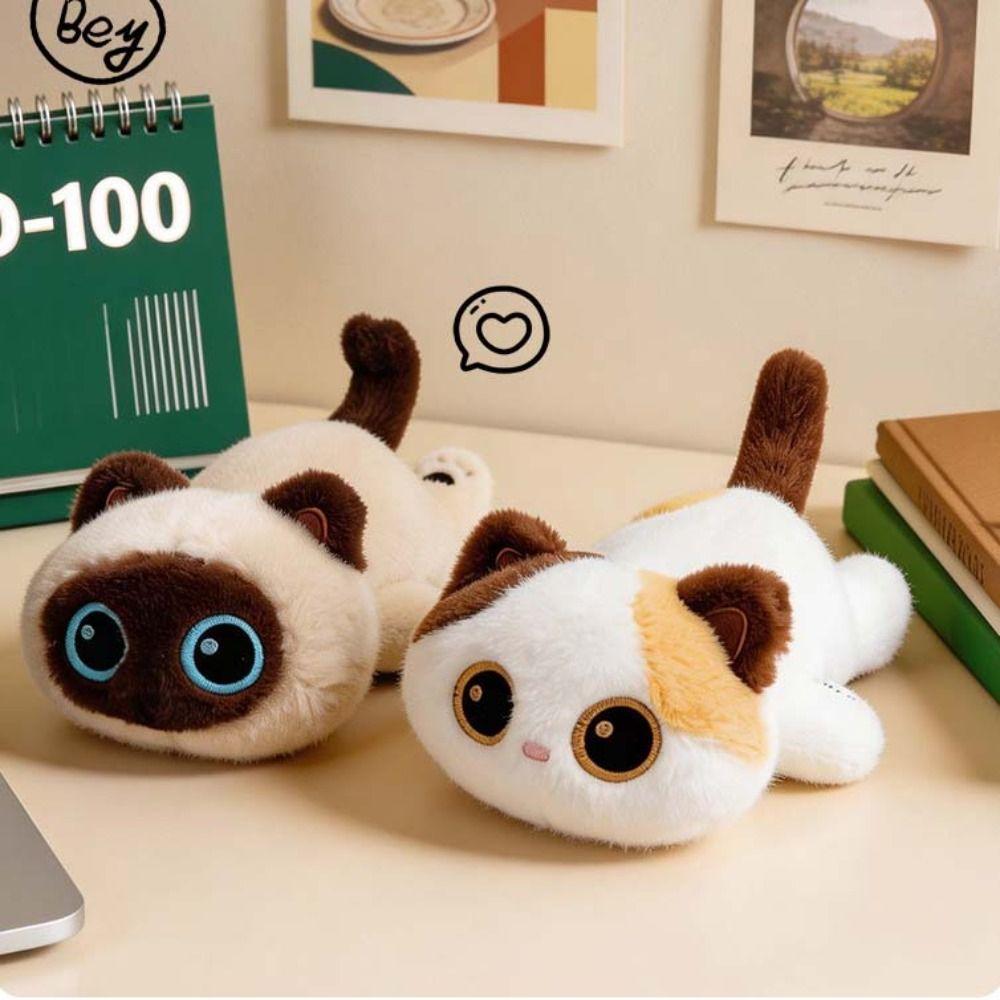Cute Big Eyes Cat Plush Toy Realistic Texture Siamese Cat  Plush Doll  Birthday Gift