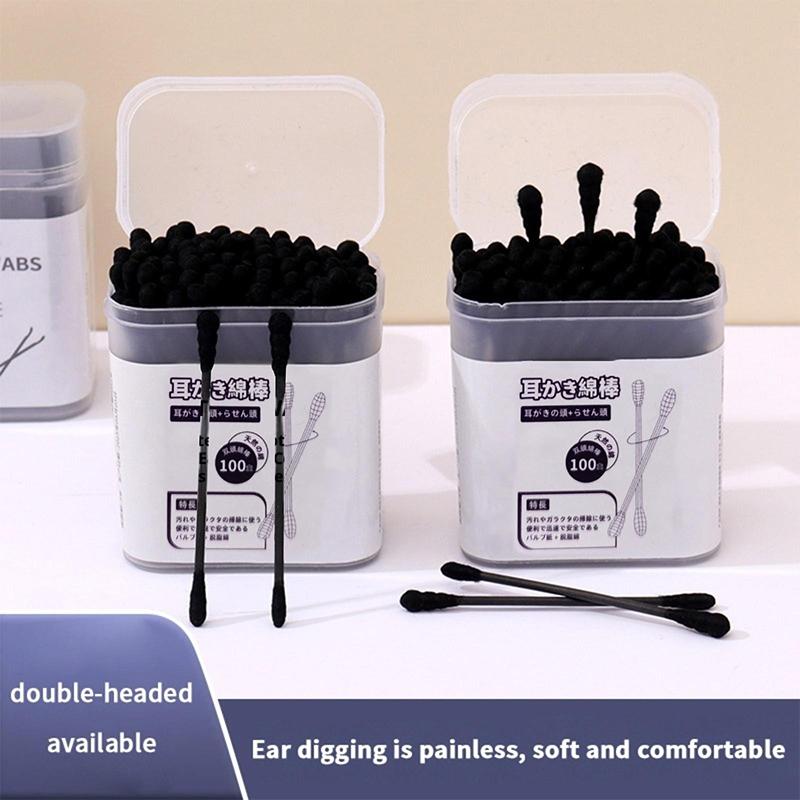 100Pcs/Box Double Head Cotton Swab Stick Ear Spoon Ear Clean Makeup Manicure Cotton Swabs Disposable Cleaning Tools