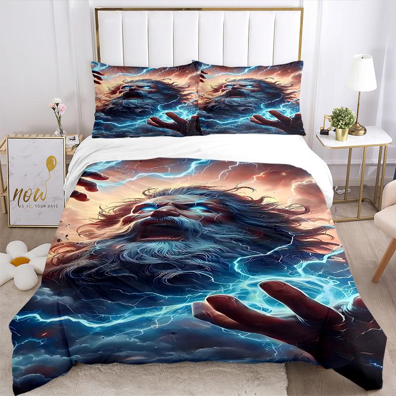 3pcs Thunderous Lightning Zeus Bedding Set, Includes One Quilt Cover and Two Pillowcases (No Core), Anime Cartoon Design for Home Decor