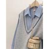 Dimanaf 2025 Women Plus Size Sweaters Vest Autumn Solid V-Neck Sweaters Knitting Loose Grey Sweater